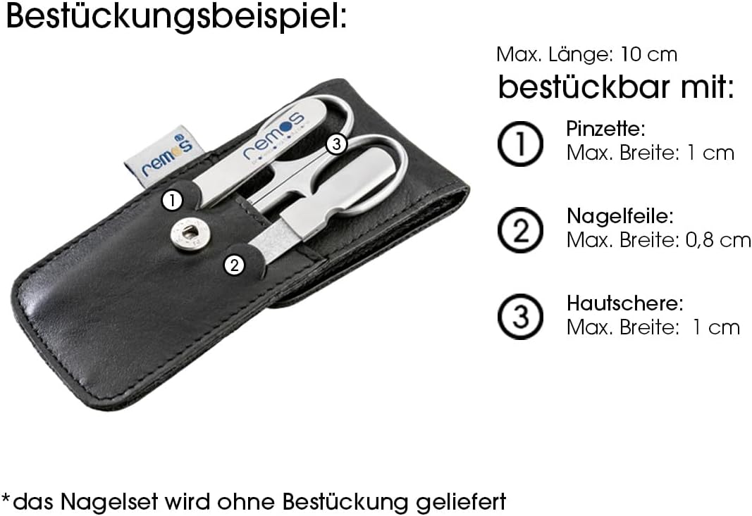 REMOS Nageletui leer aus echtem Leder zum Bestücken mit 3 Instrumenten - schwarz, Schwarz
