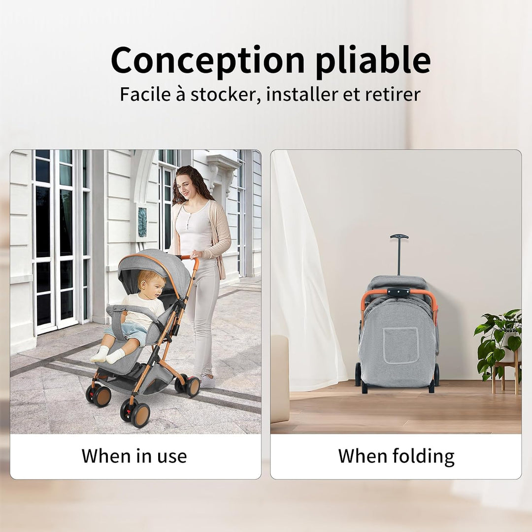 Kinderwagen, 0-4 Jahre, 0-22 kg, leichter und kompakter Kinderwagen, neigbarer Rückenlehne, 5-Punkte
