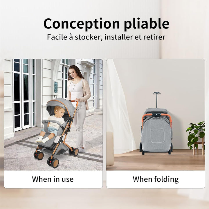 Kinderwagen, 0-4 Jahre, 0-22 kg, leichter und kompakter Kinderwagen, neigbarer Rückenlehne, 5-Punkte
