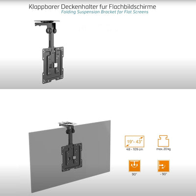 Klappbarer Aluminium TV Deckenhalter, Vollbeweglich, 19-43 Zoll, 48-109cm