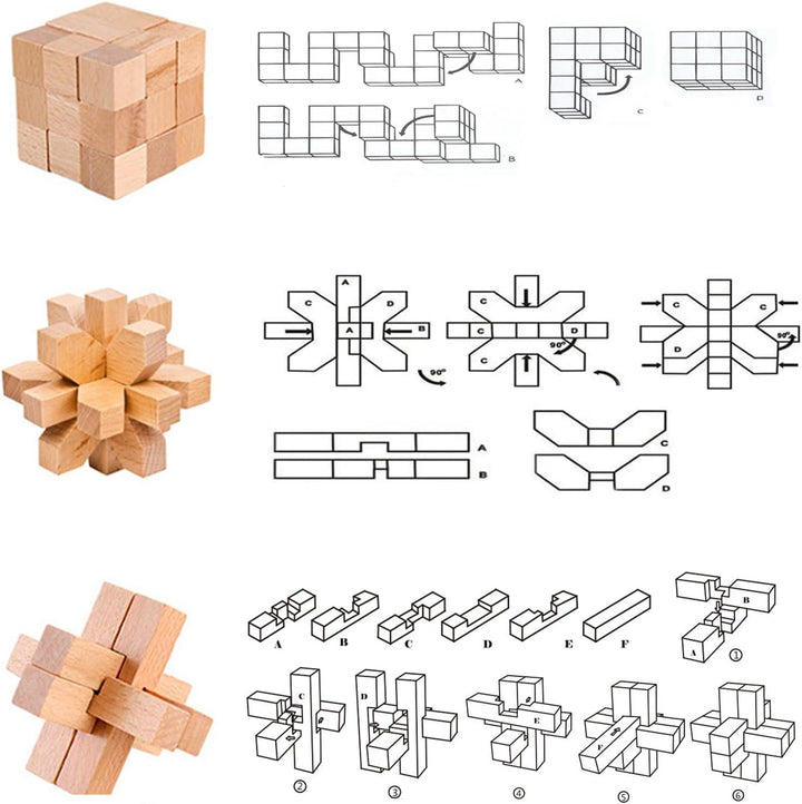 15 Stück Knobelspiele Holz, Geschicklichkeitsspiel Holz, Logikspiele IQ Spiele Geduldspiel Knobelspi