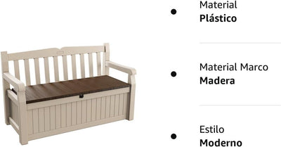 Keter Sitzbank Eden für Balkon und Garten, integrierte Kissenbox mit 265 l Stauraum, braun/beige, 14