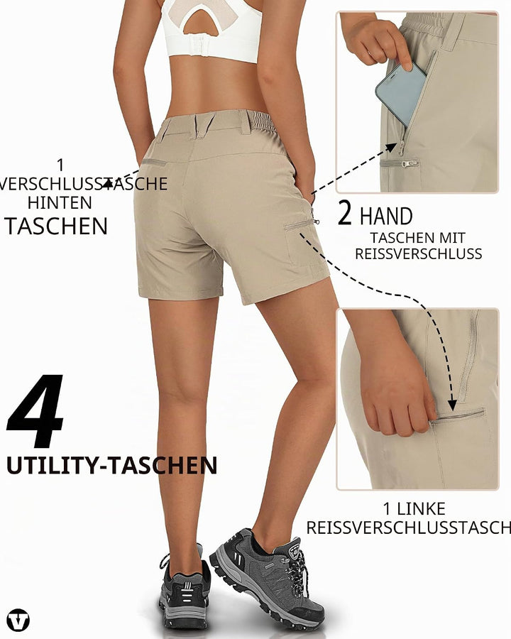 Outdoor Ventures Kurze Hose Damen UPF50+ UV Schutz Wander Shorts Sommer Leicht Trekking Shorts Stret