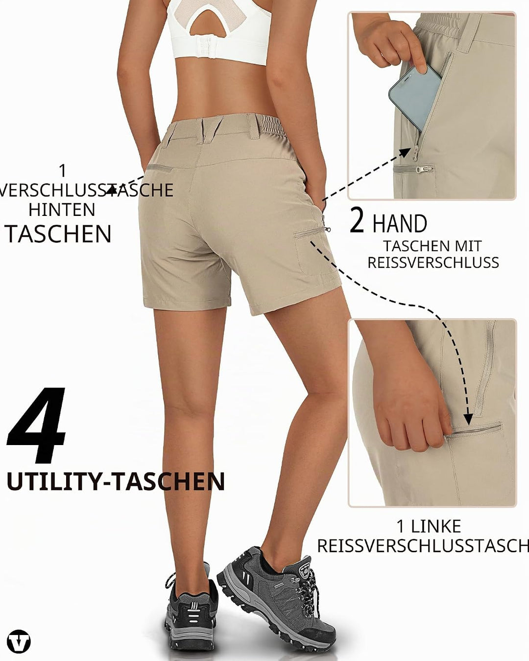 Outdoor Ventures Kurze Hose Damen UPF50+ UV Schutz Wander Shorts Sommer Leicht Trekking Shorts Stret