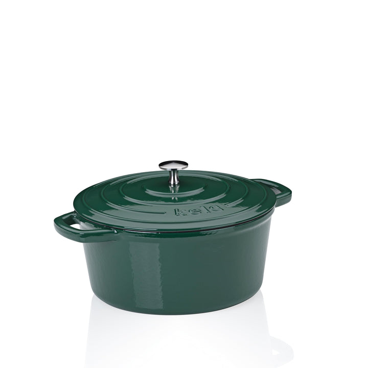 kela Bräter Gusseisen rund 4,6 Liter, Dutch Oven CALIDO, Induktion Gussbräter mit Deckel, Gusseisen