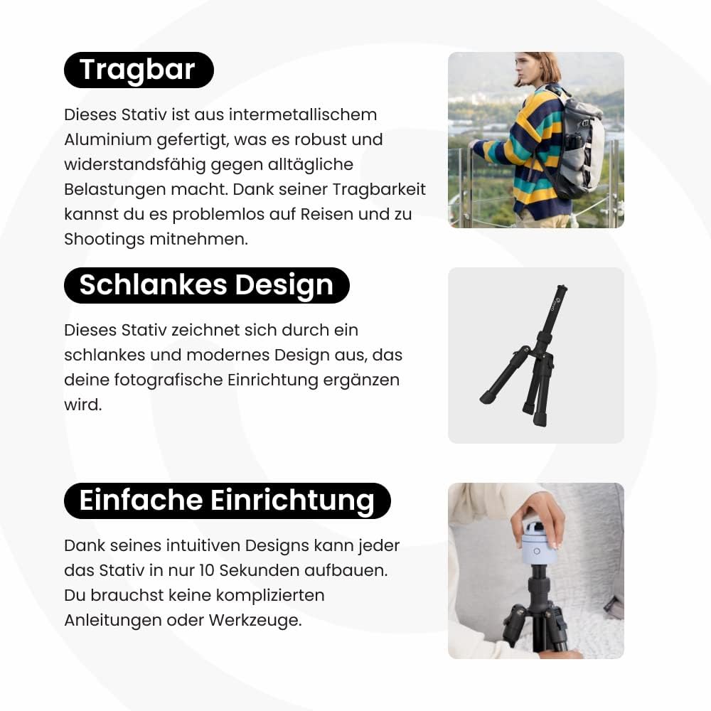 Pivo Stativ Mini ausziehbarer und Leichter Aluminiumständer für Smartphone und Kamera, 35 cm, mit un