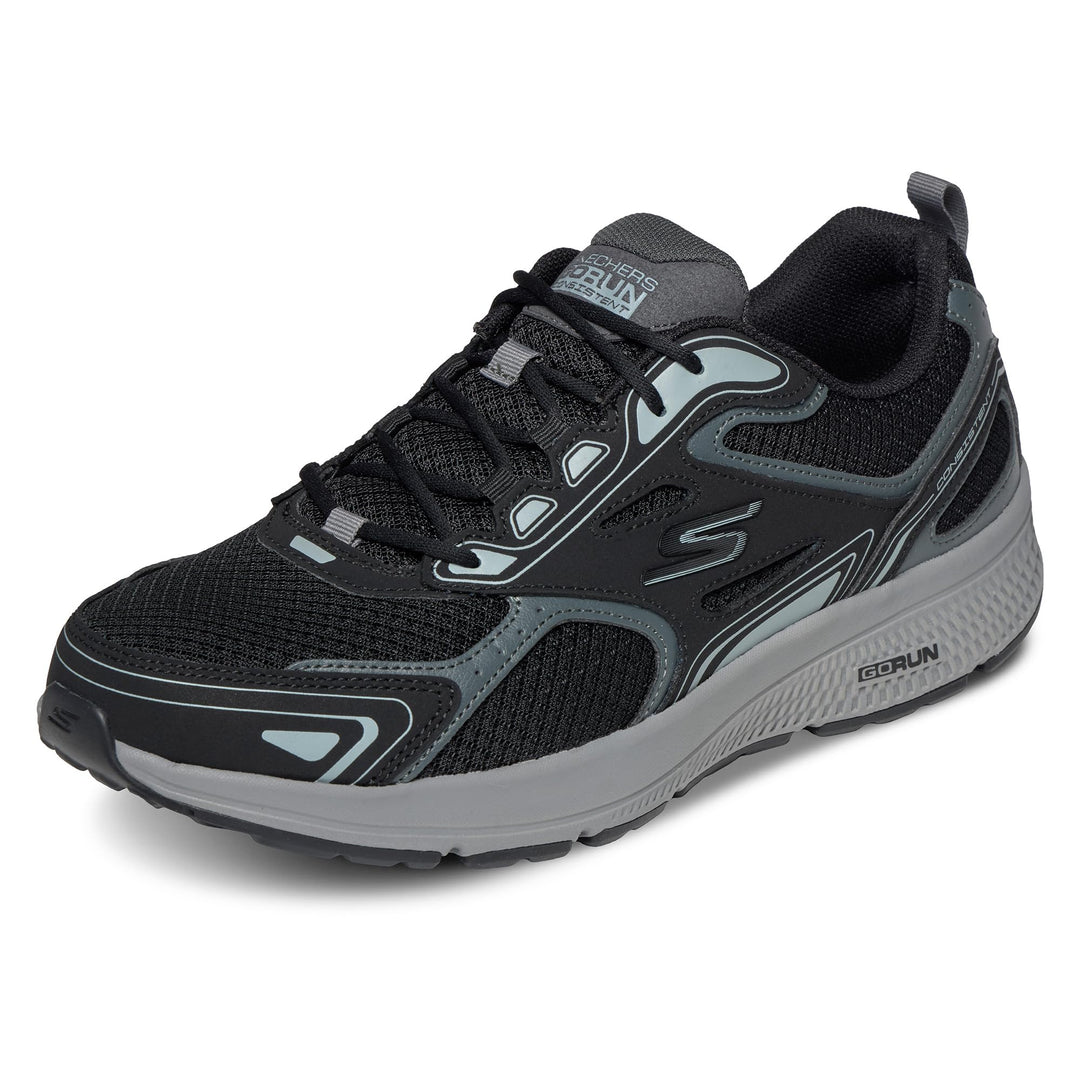 Skechers Herren Go Run Consistent Sneaker 40 EU Black Leather Synthetic Gray Trim, 40 EU Black Leath