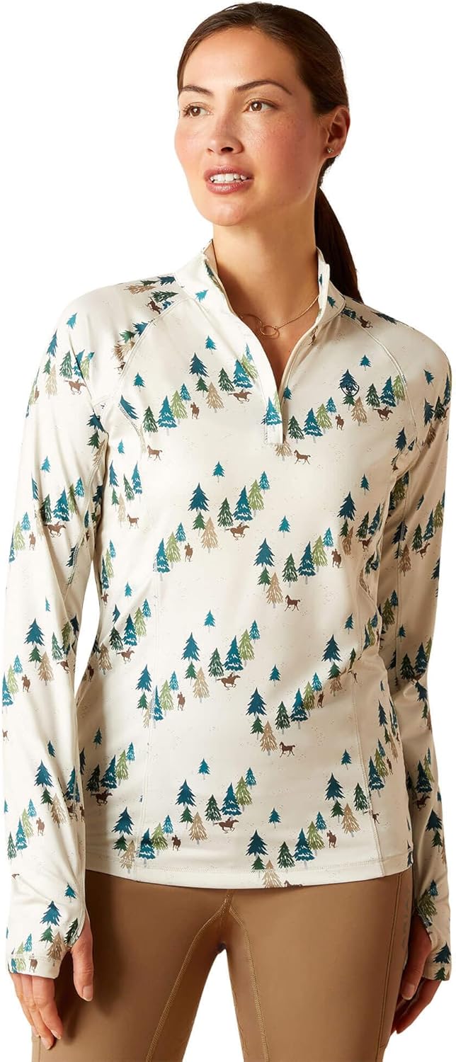 ARIAT 2021 Damen Lowell 2.0 1/4 Zip Langarmshirt 10037375 - Team Print - XS Beige, XS Beige