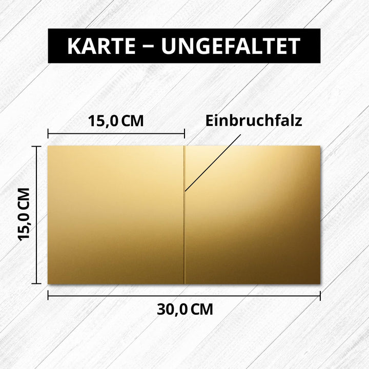 Quadratische Falt-Karten 15 x 15 cm - Gold Metallic - 100 Stück - formstabil - für Drucker geeignet