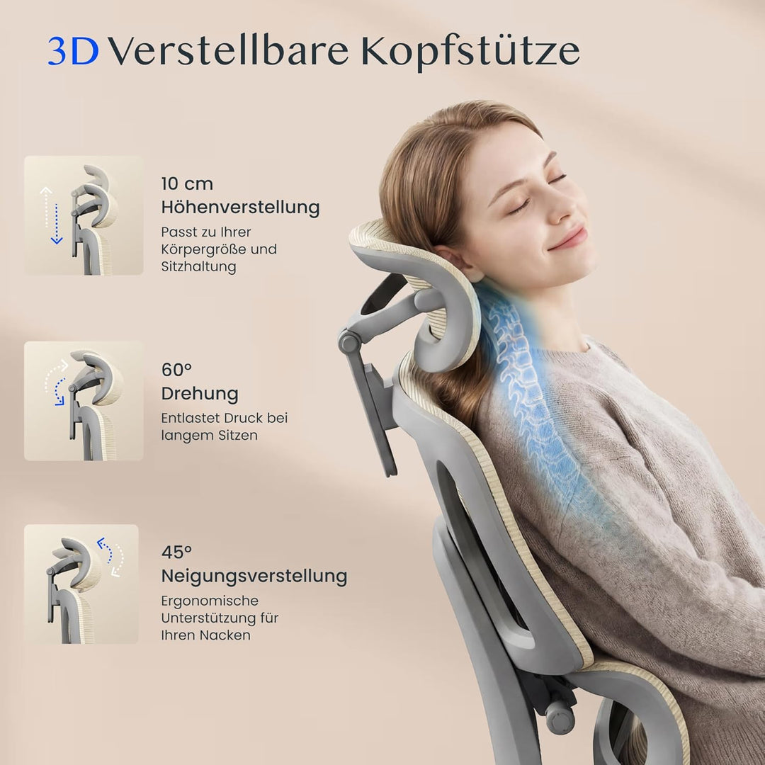 FLEXISPOT ErgoX Ergonomischer Bürostuhl mit Fussstütze Schreibtischstuhl, 3D-Armlehnen, 3D-Kopfstütz
