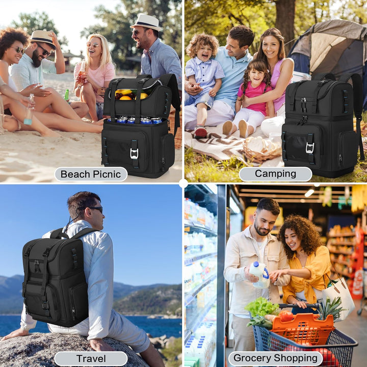 Grosser Kühlrucksack für Herren & Damen, Doppellagiger Kühltasche Rucksack Wasserdichter Isolierter