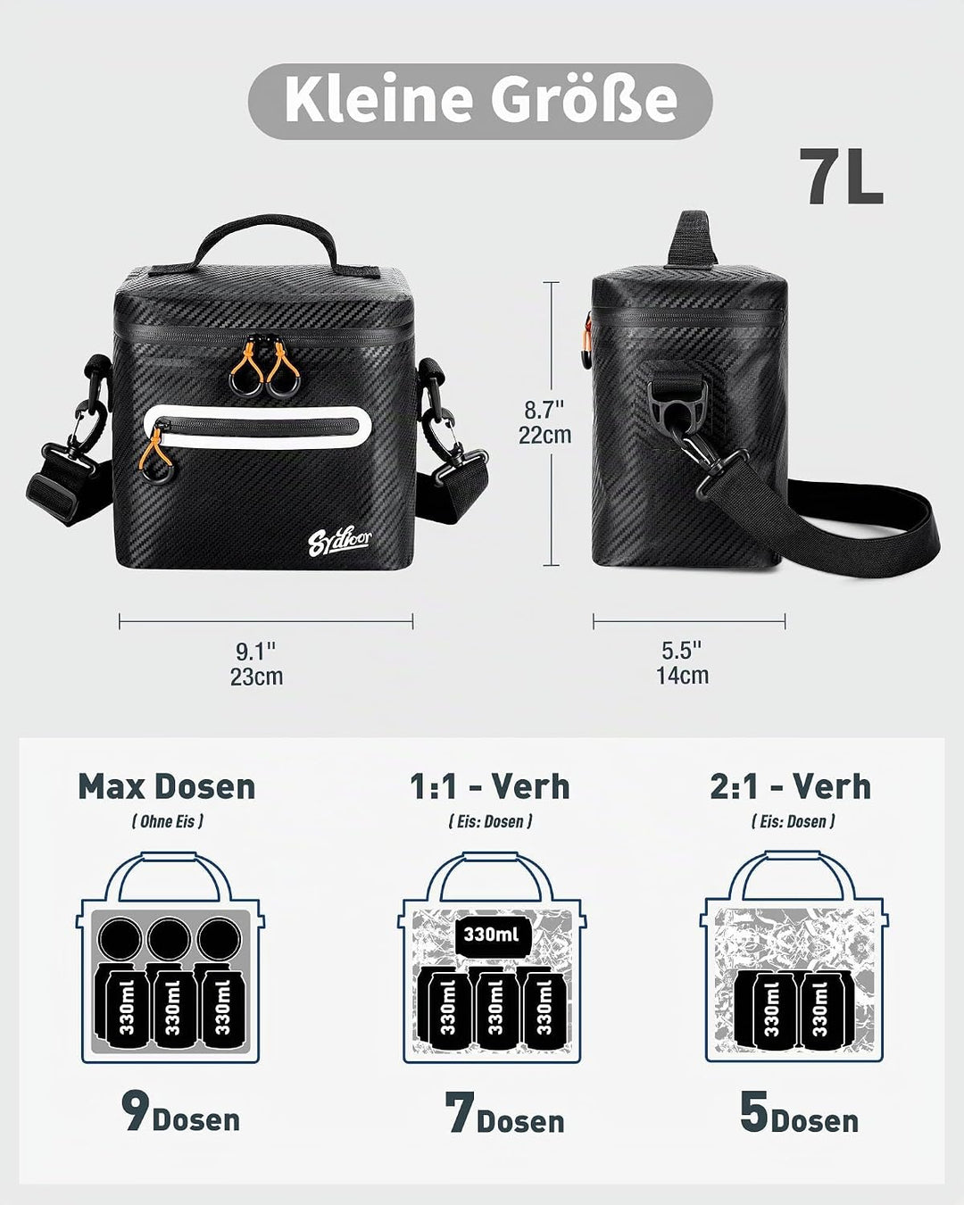 Kühltasche 7/14/24L - Isoliert &amp; Wasserdicht | Tragbare Mini-Kühltasche mit Thermo-Iso-Schicht | Lei