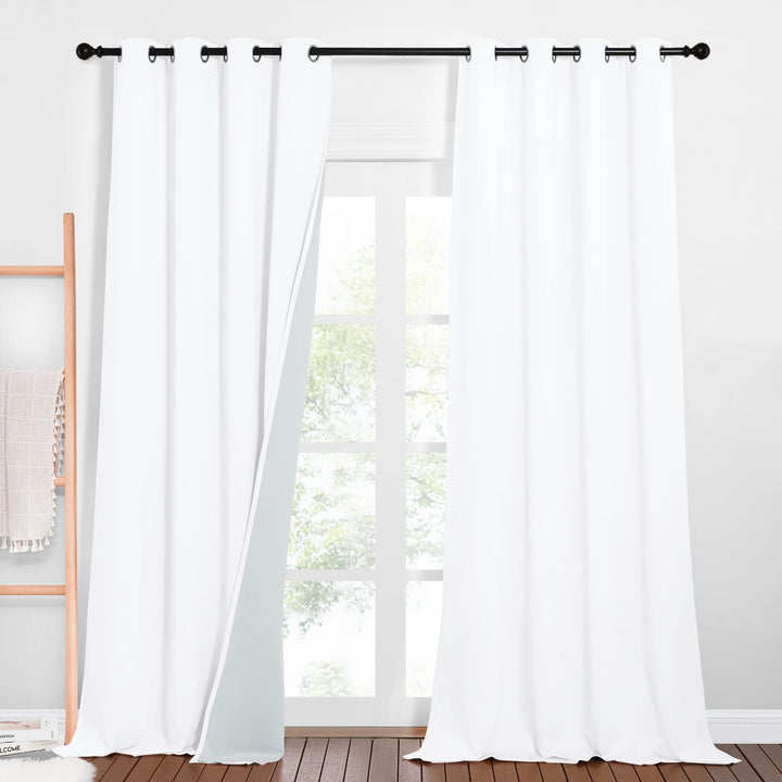 PONY DANCE Schallschutz Vorhang Weiss Lichtundurchlässige Gardinen Schlafzimmer 2er Set H 260 x B 13