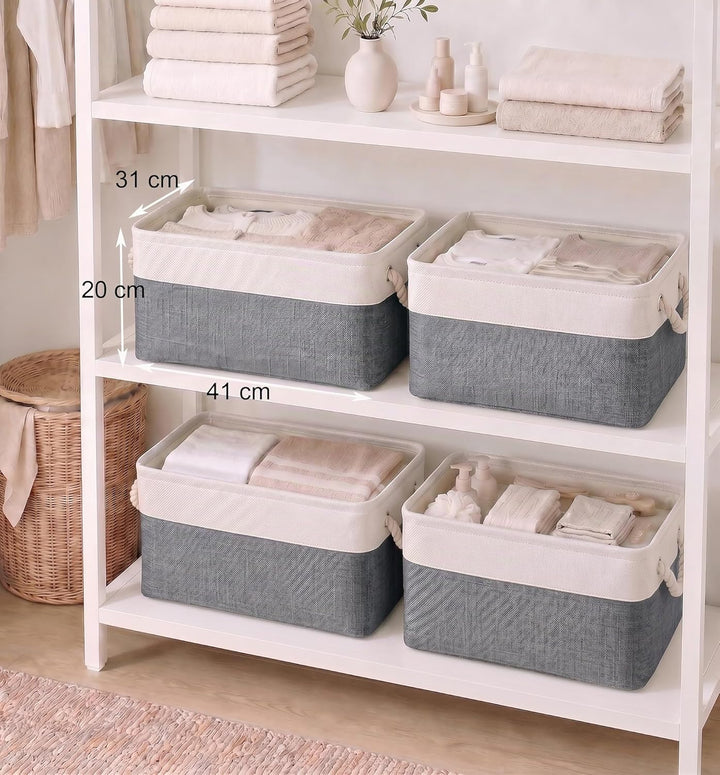 Mangata Grosse Aufbewahrungsbox 4er Set, Stoff Aufbewahrungskörbe mit Griffen für Schränke, Kleiders
