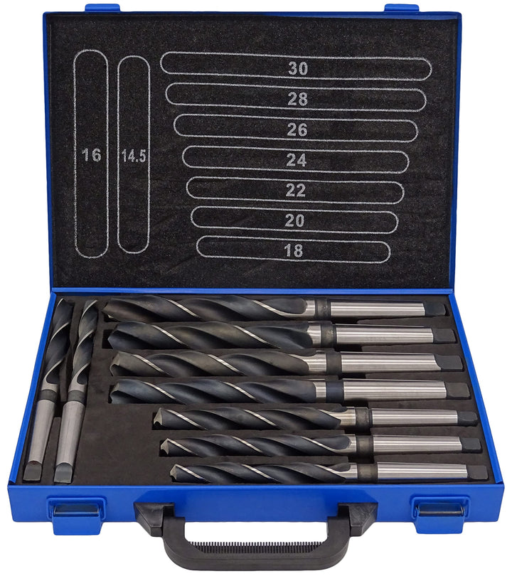 PeTools, Spiralbohrer 9 tlg. HSS Konus-Bohrer, Stahlbohrer 14,5-30mm, Morsekegel MK MK2, MK3 DIN345