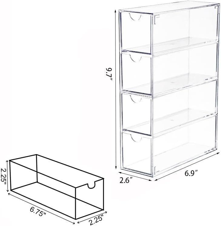 Nicunom 2 Stück Sonnenbrillen-Organizer, Acryl, transparentes Brillenetui mit 4 Schubladen, Brillena