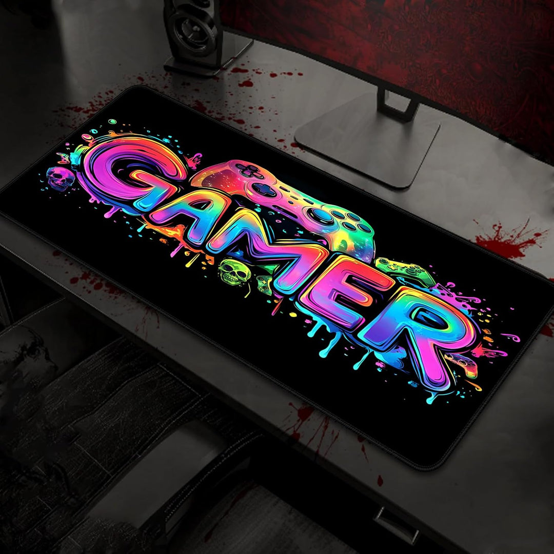 Simpkeely Gamer-Mauspad, Schwarzlicht, buntes Gaming-Skelett, wasserdicht, erweiterte grosse Schreib
