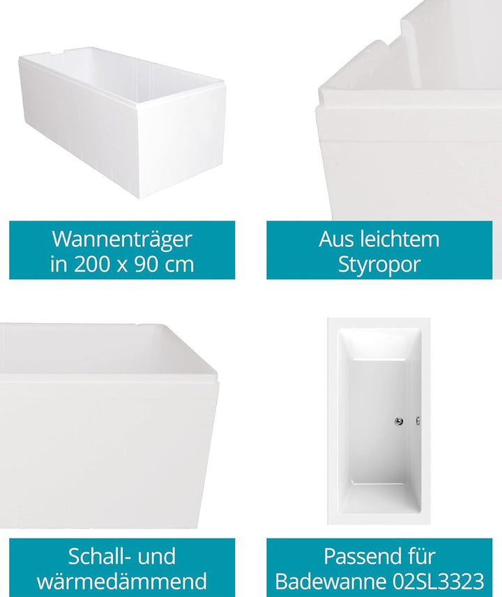 Calmwaters® Wannenträger 200 x 90 cm Modern Square 2, Passend für Rechteck-Badewanne 200x90 cm, Styr