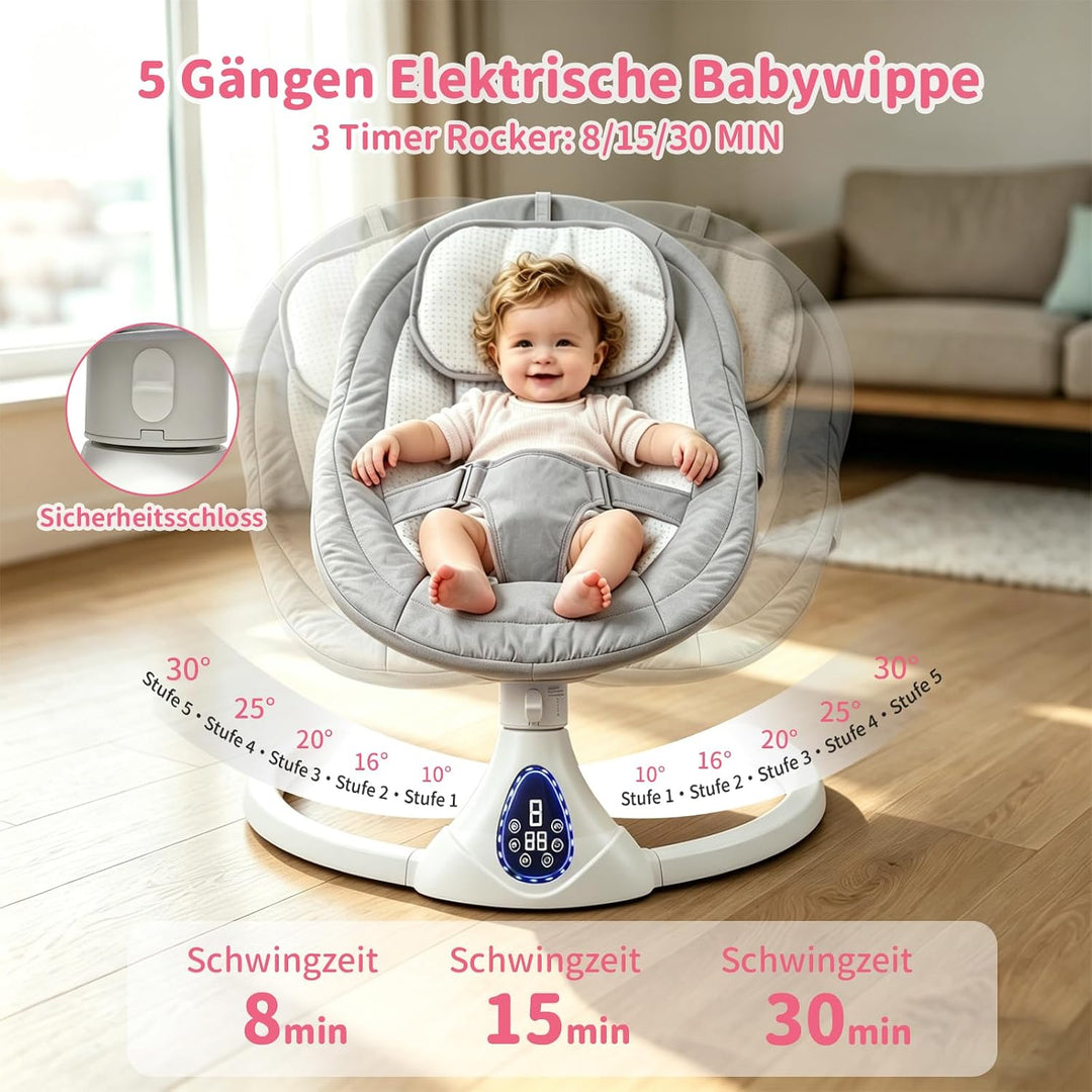 Elektrische Babywippe Schaukeln für Neugeborene, Baby Bouncer Newborn 0-6 Monate mit Weichem Stoff |