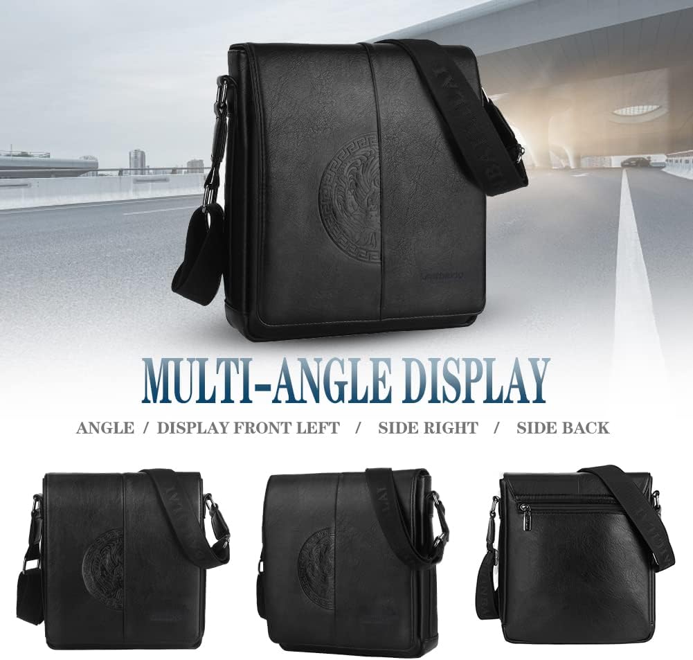 Leathario Herren Umhängetasche PU Leder Schultertasche Herrentasche mit Grosser Kapazität für Alltag
