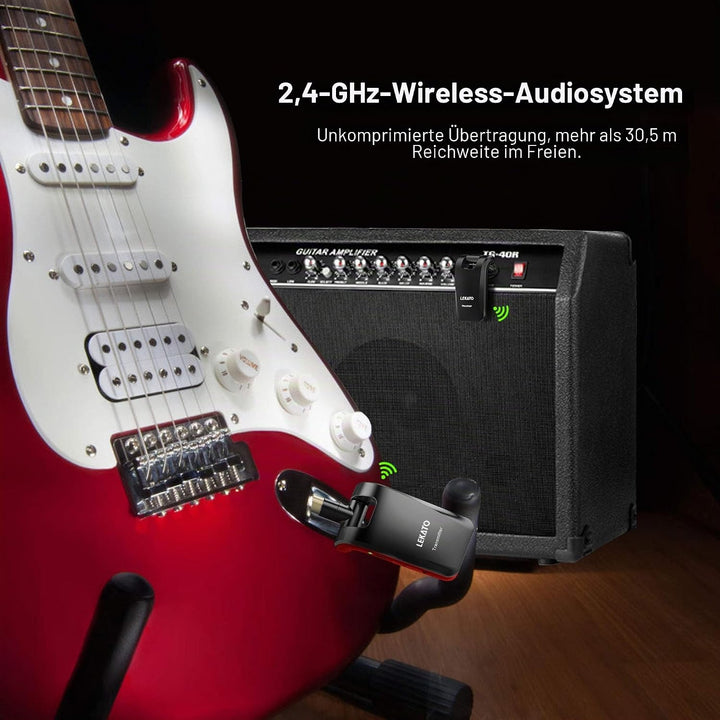 LEKATO Stereo 2.4GHZ Guitar Wireless System Wiederaufladbarer Gitarrensender Empfänger für Gitarren,