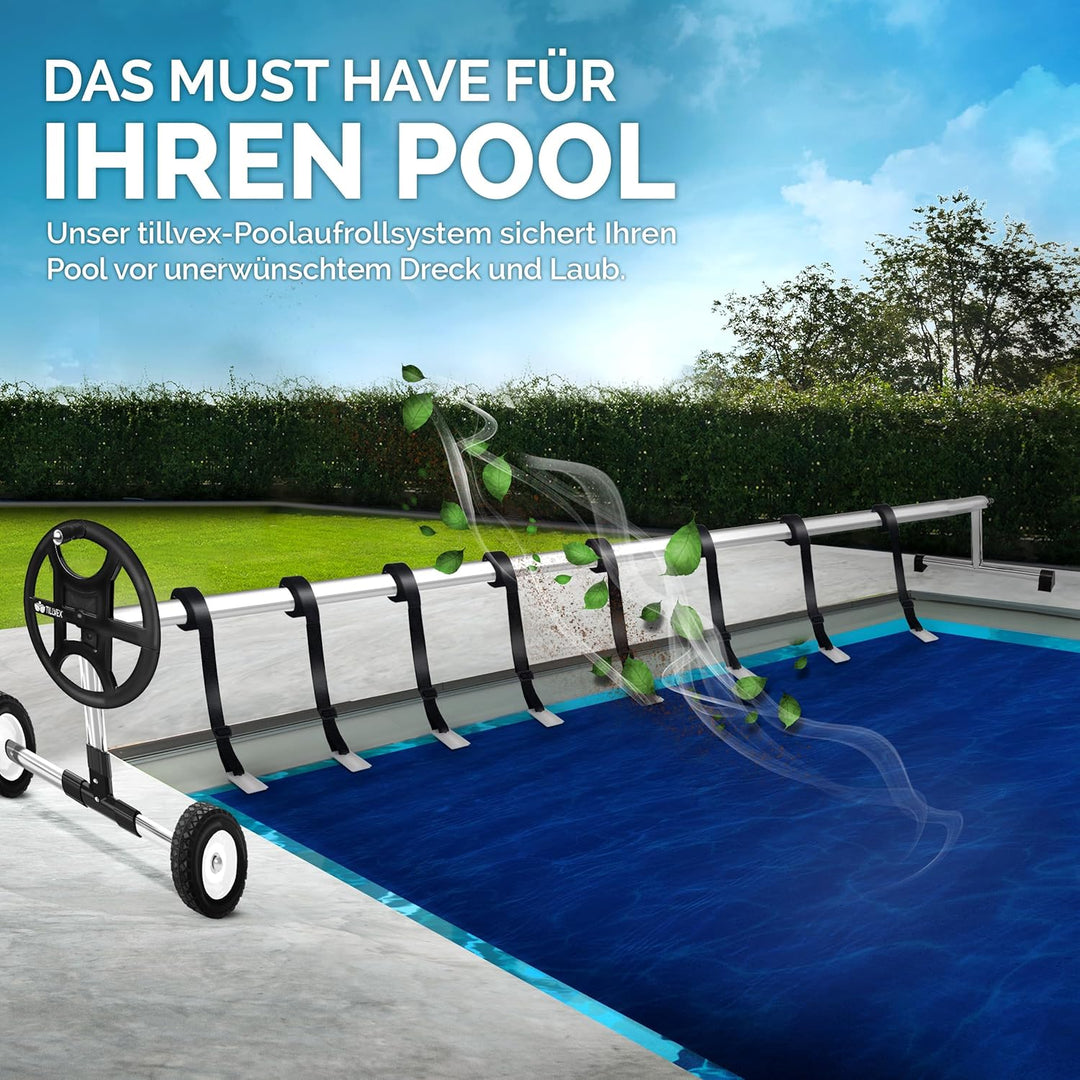 tillvex Pool Aufroller Premium 3-5,70 m mit Vollgummireifen | Aufrollsystem für Solarfolie | Aufroll