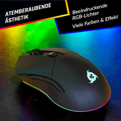 KLIM Blaze Pro Wiederaufladbare kabellose Maus - NEU 2023 - Gaming Maus mit RGB und Ladestation - Ho