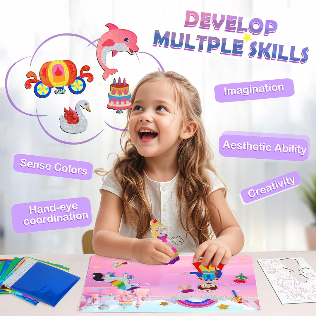 URMYWO Folienspass Kinder, Prinzessin Foil Art FüR Kinder,Bastelsets FüR MäDchen Alter 3-10,DIY-Akti