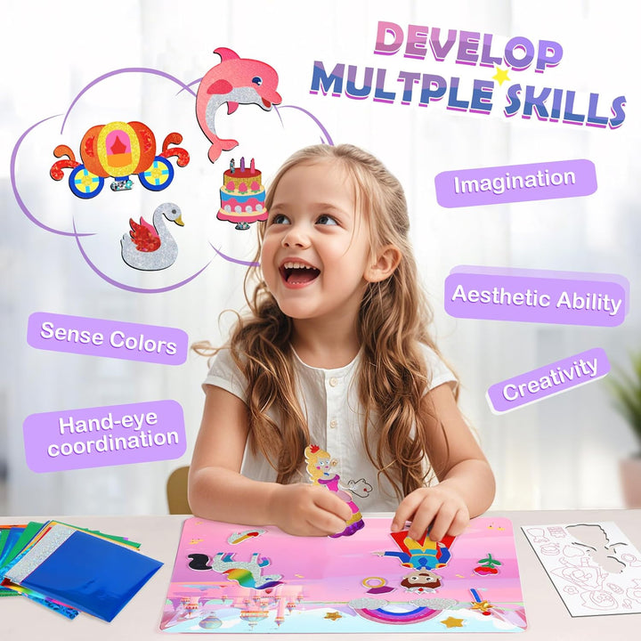 URMYWO Folienspass Kinder, Prinzessin Foil Art FüR Kinder,Bastelsets FüR MäDchen Alter 3-10,DIY-Akti