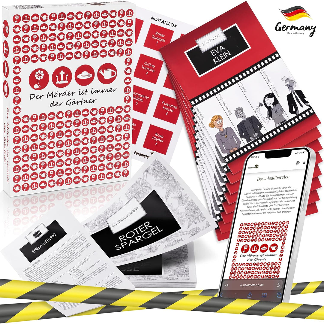 Parameter B - Der Mörder ist Immer der Gärtner - Krimidinner für 4 Personen – spannendes Krimidinner