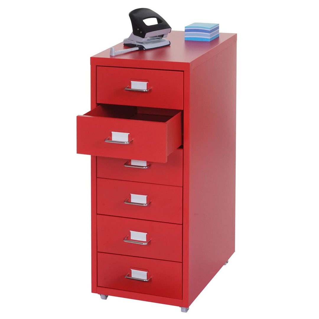 Mendler Rollcontainer Boston T851, Schubladenschrank Stahlschrank, 69x28x41cm 6 Schubladen - rot, Ro
