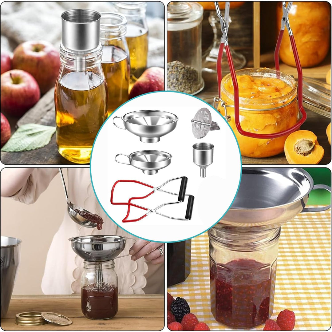 5 Stück Edelstahl Trichterset, Marmeladentrichter, 3 Grössen Küchentrichter Set, Küchentrichter, Fla