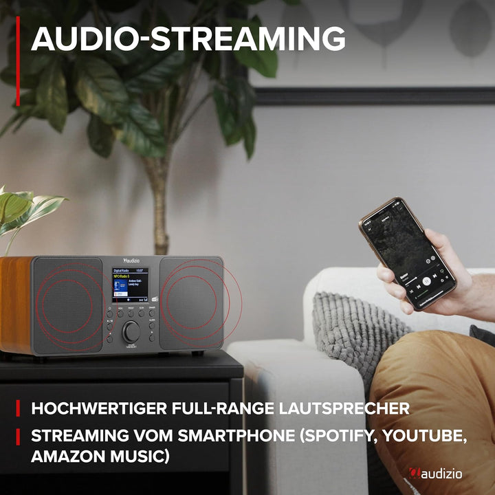 Audizio Genua DAB Radio mit Bluetooth – Stereo DAB Plus Radio mit Fernbedienung, 60 Speicherplätze,