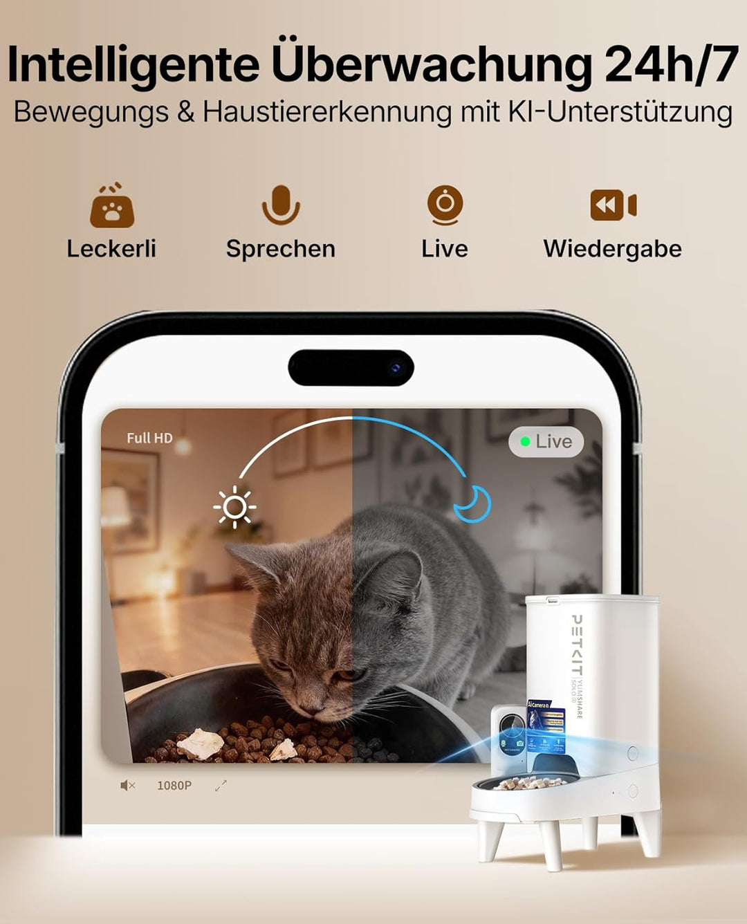 PETKIT YumShare Solo 2 Futterautomat Mit Kamera, Gesichtserkennung für Mehrere Katzen,KI Futterautom
