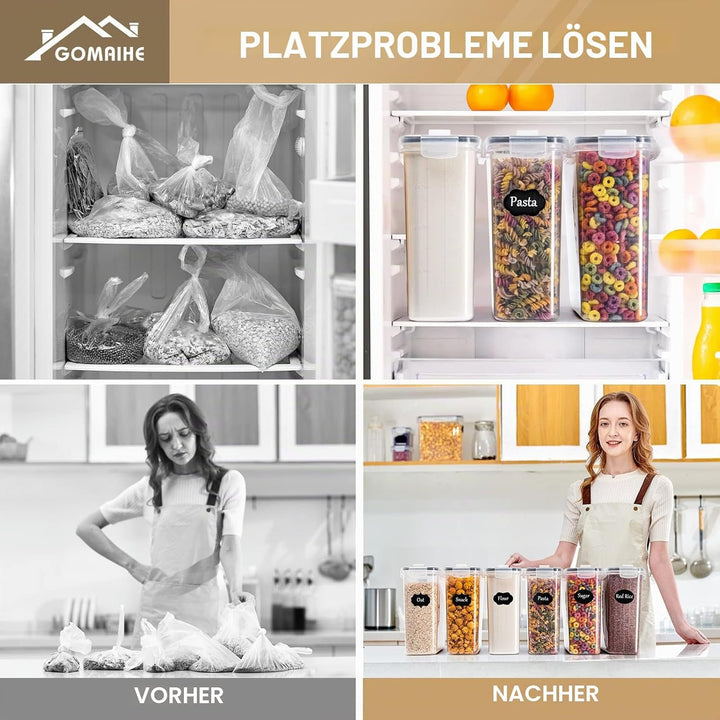 GoMaihe Vorratsdosen Set, 2.5L*6 Stück Aufbewahrungsbox Küche Organizer, Luftdicht Frischhaltedose P