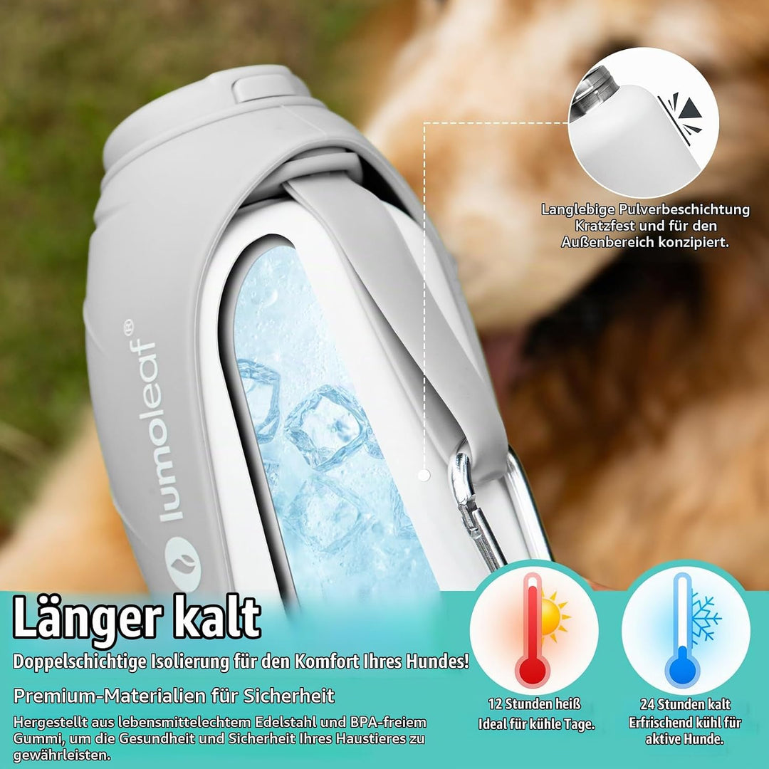 LumoLeaf Isolierte Edelstahl-Wasserflasche für Hunde, 800 ml – Hält Wasser stundenlang kühl oder war