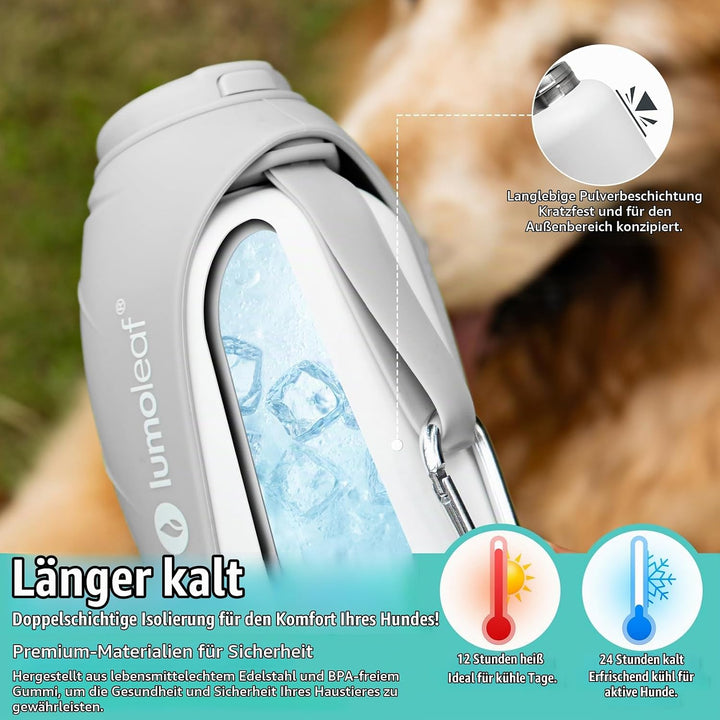 LumoLeaf Isolierte Edelstahl-Wasserflasche für Hunde, 800 ml – Hält Wasser stundenlang kühl oder war