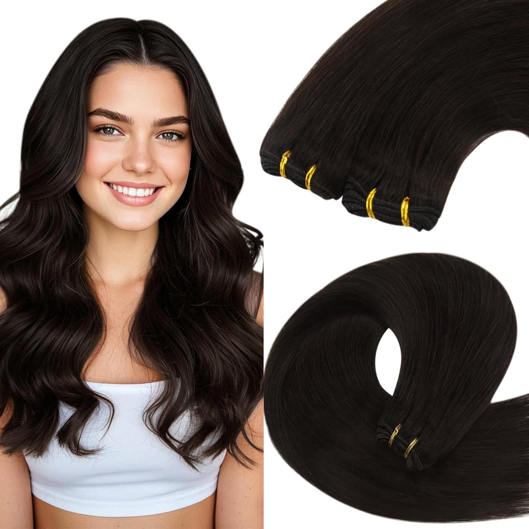 YoungSee Echthaar Extensions Tressen Braun Tressen Echthaar 50 cm Echthaar Tressen Braun Haartressen