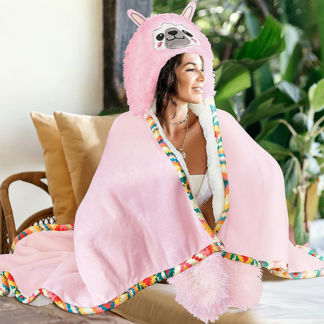iyoimono Rosa Lama Alpaka Tragbare Decke Lama Alpaka Geschenke Sofadecke Kuscheldecke Lama Alpaca We