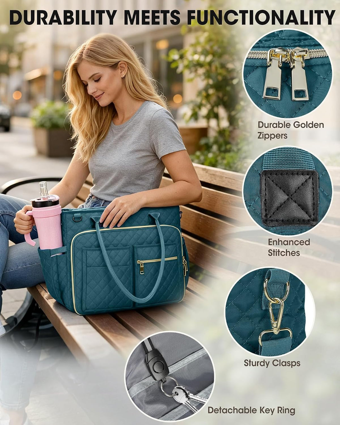RAINSMORE Lehrertasche 15.6 Zoll Laptoptasche Aktentasche Damen | Arbeitstasche Gross mit Isolierter