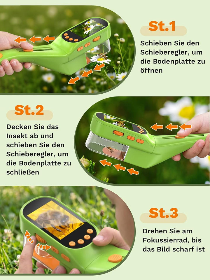 Forscherset für Kinder, Insektenfänger Spielzeug mit Mikroskop-Grün | Becherlupen für Kinder, Kinder