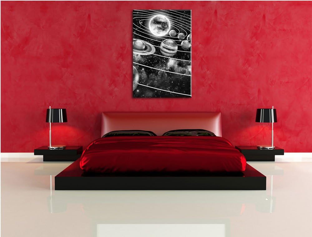 Pixxprint Monocrome, Sonnensystem mit unseren Planeten, Format: 100x70 auf Leinwand, 100x70