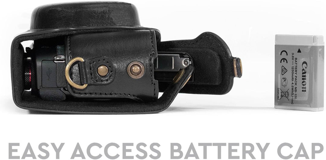 MegaGear Leder Kameratasche für Canon PowerShot G7X Kamera (Schwarz), Schwarz
