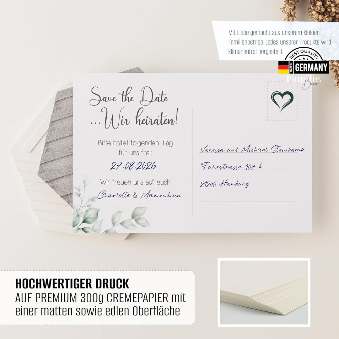 40 Save the Date Karten im Set I Elegante Postkarten für die Hochzeit I Hochwertige Hochzeitseinladu