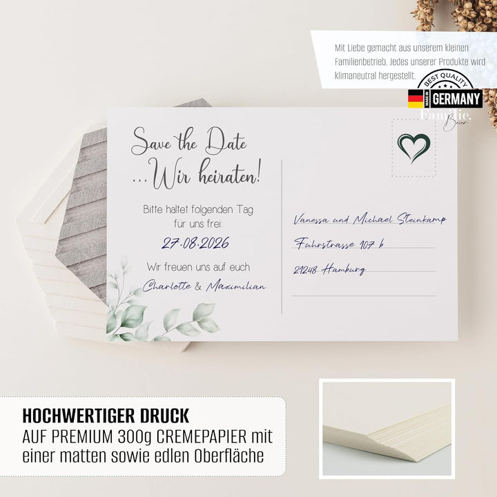40 Save the Date Karten im Set I Elegante Postkarten für die Hochzeit I Hochwertige Hochzeitseinladu