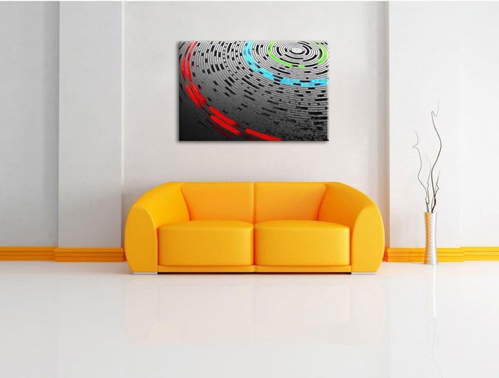 Pixxprint Abstrakte Schallplatte, Love Music Pinsel Effekt, Format: 100x70 auf Leinwand, XXL riesige