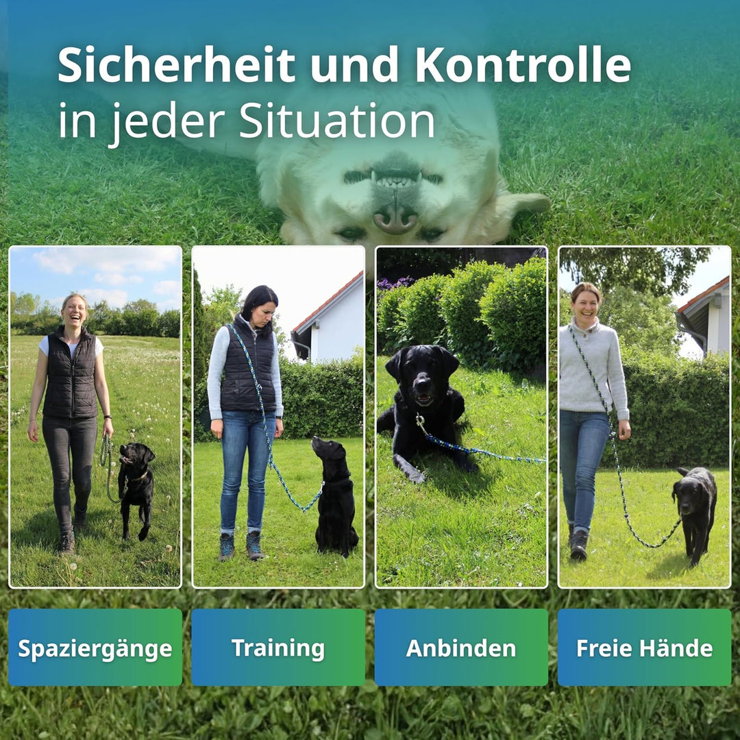 Geflochtene Hundeleine für grosse Hunde bis 60 kg | 4-Fach verstellbare Führleine | 2,80 m lang | Du