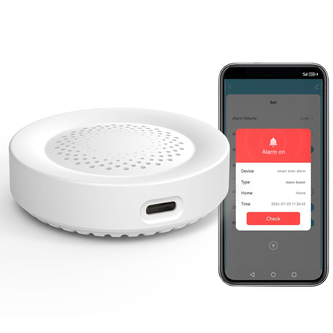 Smart Sirenenalarm, lautstark 100dB, kabelloser Alarm für Tür-Fenster-Sensor, 32 Arten von Alarmton