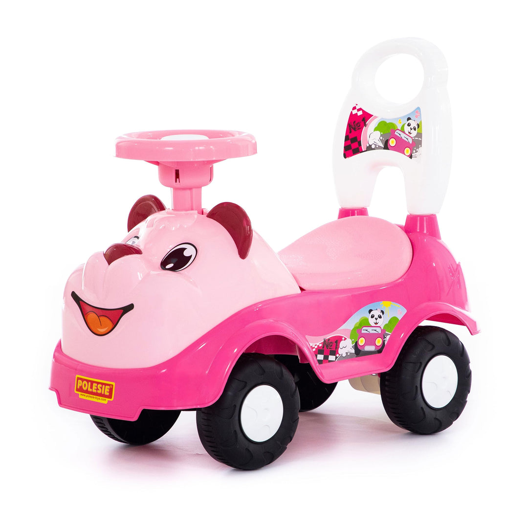 Polesie Farbenfroher Rutscher Pandabär in pink mit Hupe und Staufach, geeignet ab 1 Jahr I Lenkbares