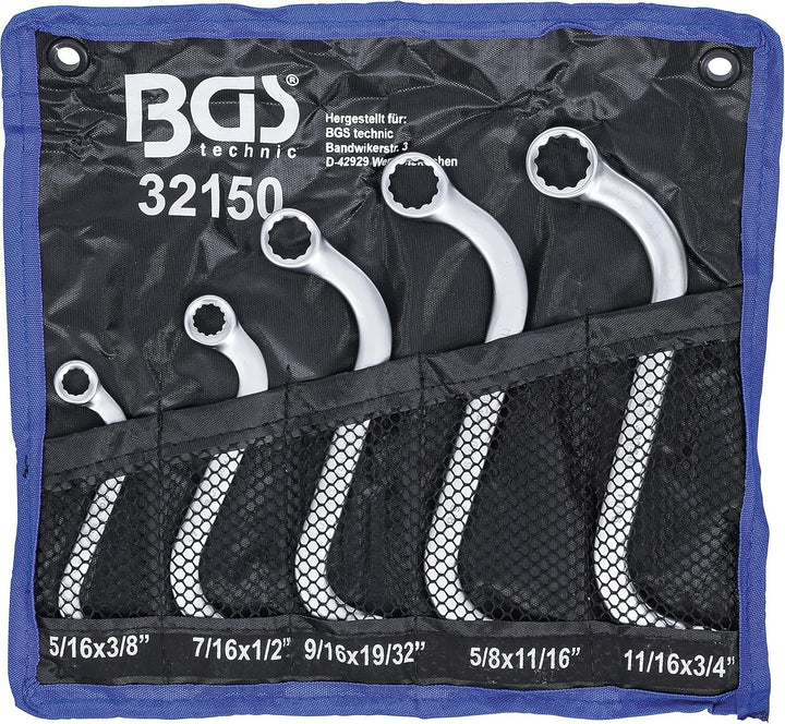 BGS 32150 | S-Form Doppel-Ringschlüssel-Satz | Zollgrössen | SW 3/8" - 3/4" | 5-tlg., Zollgrössen |
